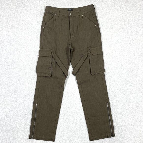 Standard Cloth Pants Men Small Cargo Utility Straps Herringbone Brown 90s Grunge - Picture 1 of 15
